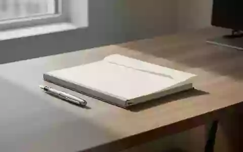 Ein minimalistischer Holzschreibtisch mit einem Füllfederhalter und einem leeren Notizbuch in natürlichem Licht. - Foto: über boerse-global.de
