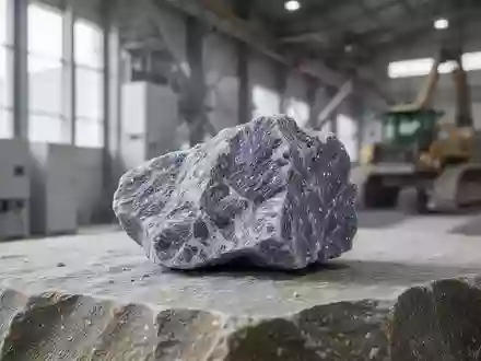 Ein rohes Lithium-Mineralgestein liegt auf einer steinernen Oberfläche in einer Industrieanlage. - Foto: über boerse-global.de