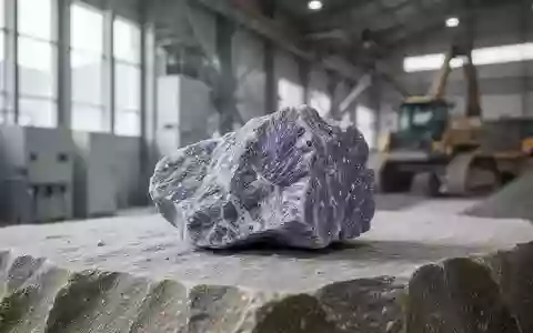 Ein rohes Lithium-Mineralgestein liegt auf einer steinernen Oberfläche in einer Industrieanlage. - Foto: über boerse-global.de