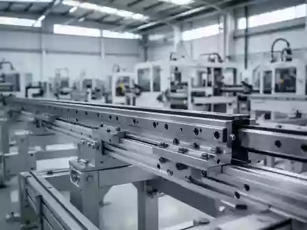 Eine präzise metallene Linearführung in einer modernen, aufgeräumten Industriehalle ohne Personen. - Foto: über boerse-global.de