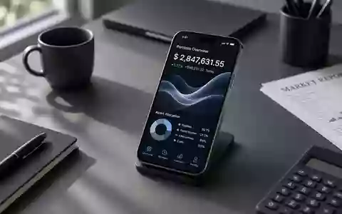 Modernes Büro-Schreibtisch-Setup mit einem Smartphone, das ein abstraktes digitales Wellenmuster anzeigt. - Foto: über boerse-global.de