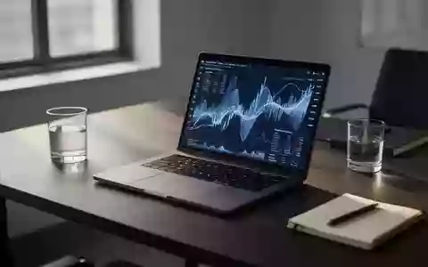Ein minimalistischer Arbeitsplatz mit einem Laptop, auf dem abstrakte Finanzdaten in einer professionellen Büroumgebung zu sehen sind. - Foto: über boerse-global.de