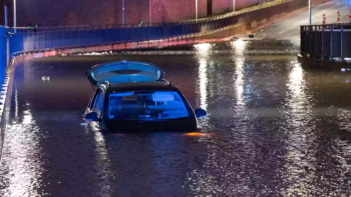 Die Hamburger Feuerwehr rettete eine Autofahrerin vom Dach ihres Wagens. - Bild: Daniel Bockwoldt/dpa