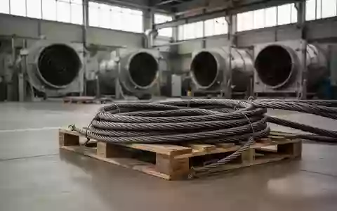 Nahaufnahme von Stahlseilen auf einer Holzpalette in einer Industriehalle mit Fokus auf Materialstruktur und Arbeitssicherheit - Foto: über boerse-global.de