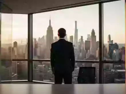 Fokusierter Manager in einem modernen Bürogebäude mit Blick auf eine Skyline bei Sonnenuntergang. - Foto: über boerse-global.de