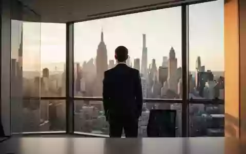Fokusierter Manager in einem modernen Bürogebäude mit Blick auf eine Skyline bei Sonnenuntergang. - Foto: über boerse-global.de
