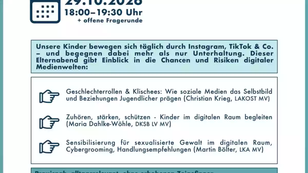 LKA-MV: Einladung zum 4. Digitalen Elternabend des LKA MV, der LAKOST MV und des DKSB LV MV: "Digitale Welt - echtes Risiko" - Bild: presseportal.de