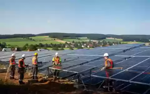 Bauarbeiten an einer Solaranlage auf einer freien Fläche bei sonnigem Wetter. - Foto: über boerse-global.de