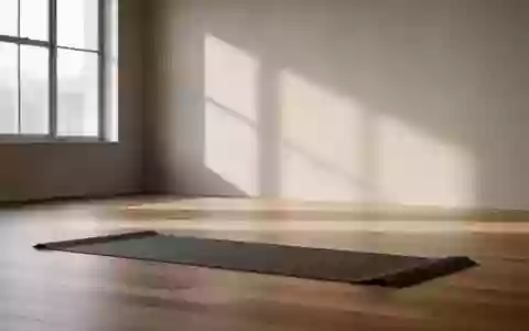 Ein minimalistischer, lichtdurchfluteter Trainingsraum mit einer ausgebreiteten Yogamatte auf einem Holzboden. - Foto: über boerse-global.de