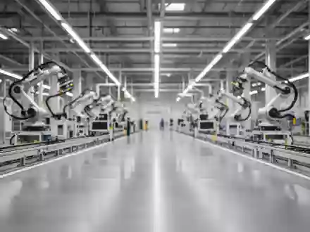Eine moderne, weitläufige Automobilfabrik mit sauberem Industriedesign und technischer Fertigungsumgebung. - Foto: über boerse-global.de