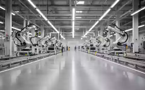 Eine moderne, weitläufige Automobilfabrik mit sauberem Industriedesign und technischer Fertigungsumgebung. - Foto: über boerse-global.de