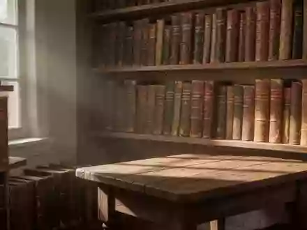 Ein sonnendurchfluteter Bereich einer Bibliothek mit alten Büchern in Holzregalen und einem Holztisch. - Foto: über boerse-global.de