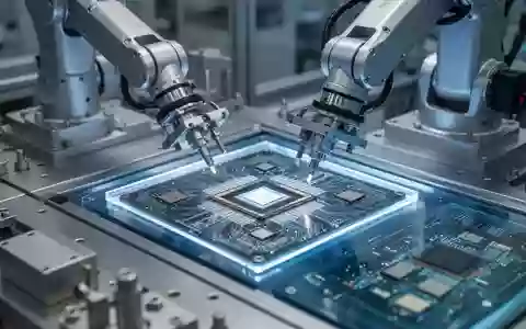 Präzisionsfertigung von Mikrochips in einer modernen Industrieanlage mit Roboterarmen. - Foto: über boerse-global.de