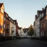 Eine ruhige Wohnstraße mit mehrstöckigen Wohngebäuden in einer deutschen Stadt bei spätem Nachmittagslicht. - Foto: über boerse-global.de