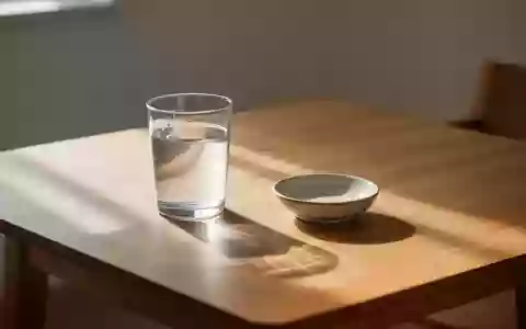 Ein minimalistischer Holztisch mit einem Glas Wasser in einem hellen, ruhigen Raum. - Foto: über boerse-global.de