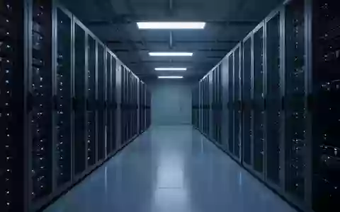 Ein moderner, dunkel beleuchteter Serverraum mit langen Reihen von Serverschränken in einer industriellen Umgebung. - Foto: über boerse-global.de