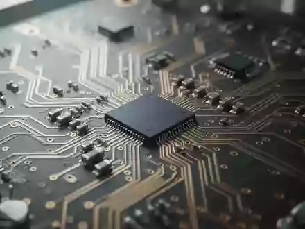 Nahaufnahme einer unbestückten Computer-Hauptplatine mit Leiterbahnen und einem zentralen Siliziumchip in einer Laborumgebung. - Foto: über boerse-global.de