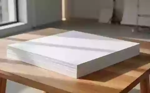Stapel aus hochwertigem, dickem Kartonpapier auf einem hellen Holztisch in einem minimalistischen, lichtdurchfluteten Raum. - Foto: über boerse-global.de