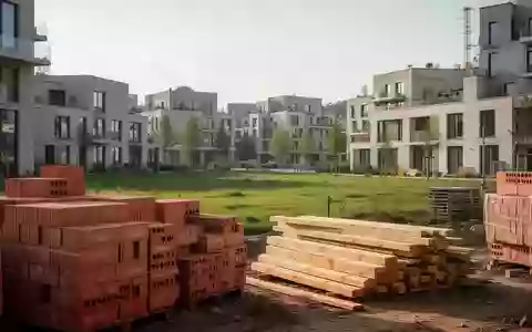 Baustelle eines modernen, nachhaltigen Wohnquartiers in einer deutschen Stadt mit Baumaterialien und GrĂŒnflĂ€chen. - Foto: ĂŒber boerse-global.de
