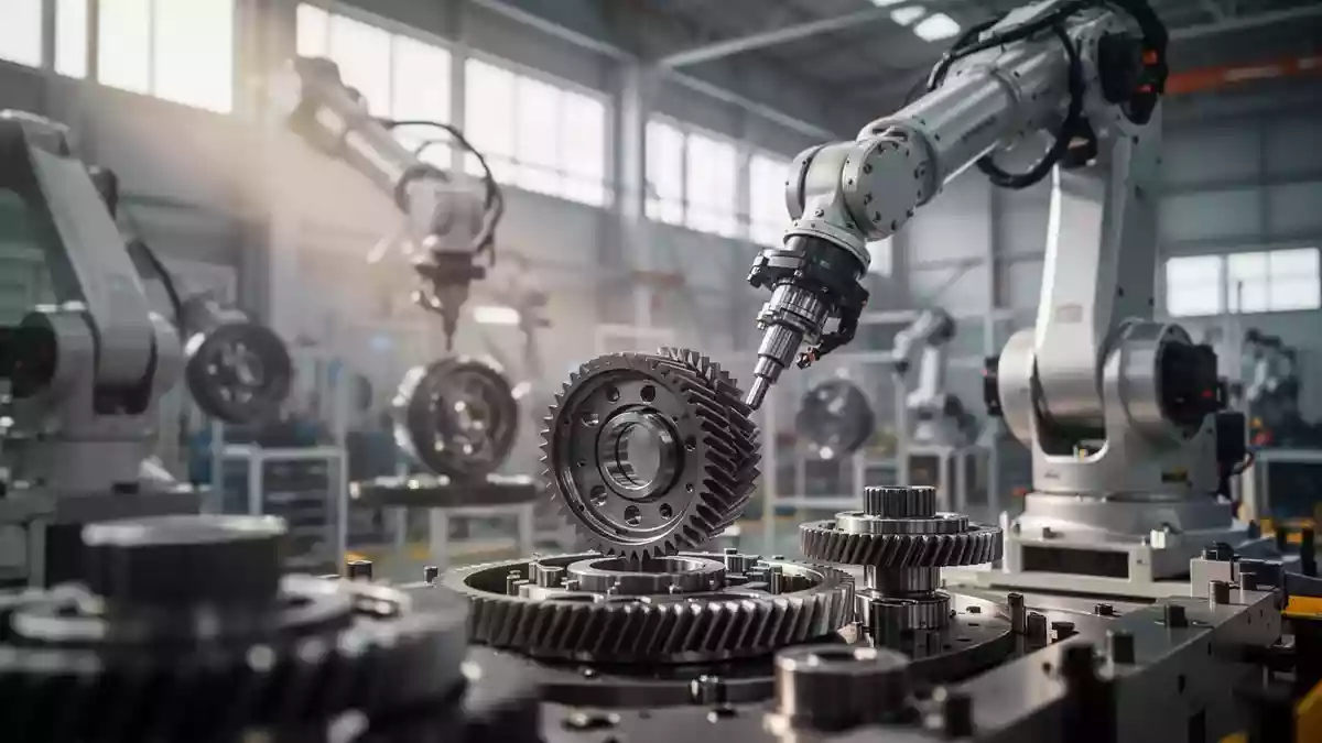 Moderne Produktionshalle eines Automobilzulieferers mit Fokus auf präzise Fertigungsanlagen. Illustration mit AI erstellt.