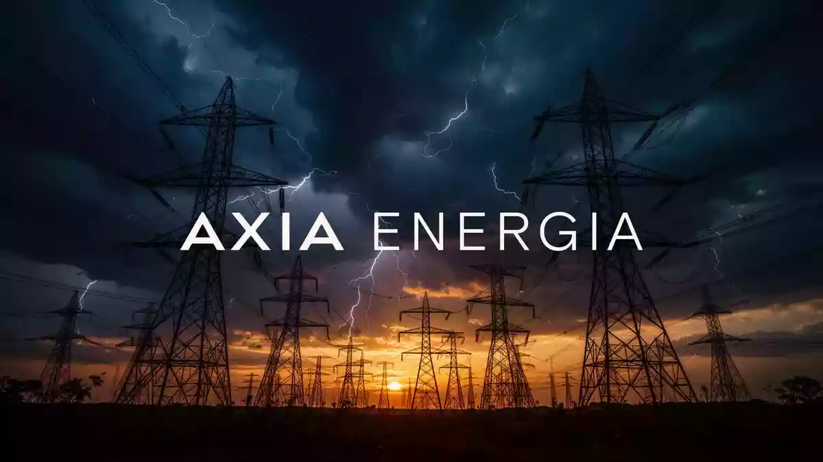Abstrakte Darstellung eines volatilen Energiemarktes mit Hochspannungsleitungen vor einem dramatischen Abendhimmel. Illustration mit AI erstellt.