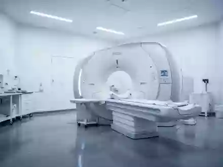 Ein moderner, klinischer Raum mit einem medizinischen MRT-Scanner in einer sachlichen, hellen Laborumgebung. - Foto: über boerse-global.de