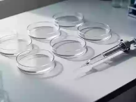 Leere Labor-Petrischalen und eine Pipette auf einem sauberen, weißen Labortisch bei natürlichem Tageslicht. - Foto: über boerse-global.de