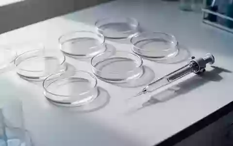 Leere Labor-Petrischalen und eine Pipette auf einem sauberen, weißen Labortisch bei natürlichem Tageslicht. - Foto: über boerse-global.de