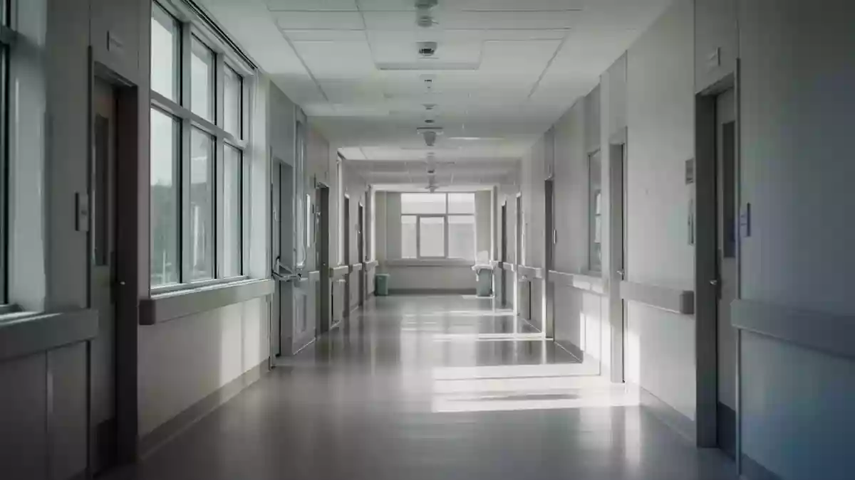 Ein heller, moderner Klinikflur in einem Universitätsgebäude mit minimalistischer Architektur und natürlichem Lichteinfall. Illustration mit AI erstellt.