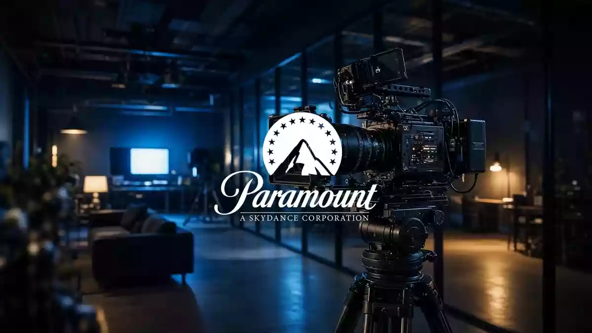 Abstrakte Darstellung eines modernen Medien- und Streaming-Studios mit professioneller Beleuchtung. Illustration mit AI erstellt.