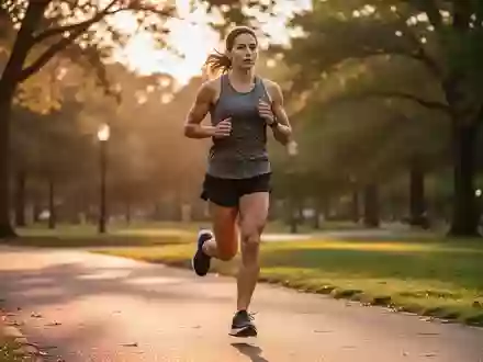 Eine Person joggt bei Sonnenuntergang in einem Park, um die gesundheitlichen Vorteile von Ausdauertraining zu verdeutlichen. - Foto: über boerse-global.de