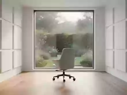 Ein minimalistischer, heller Forschungsraum mit Akustikpaneelen und Blick in einen Garten. - Foto: über boerse-global.de