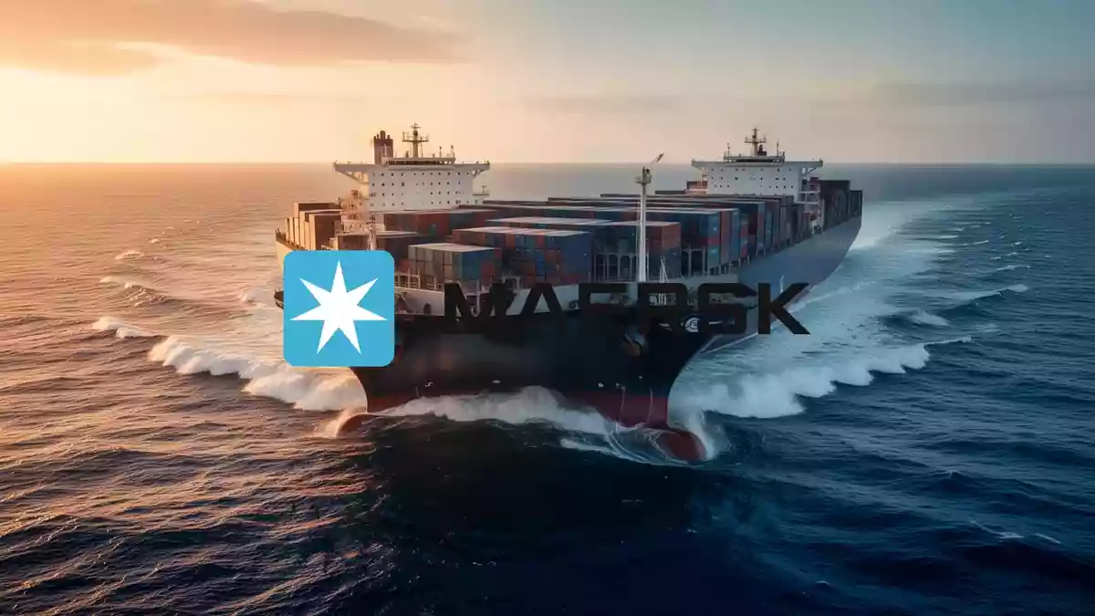 Ein großes Containerschiff auf dem offenen Meer bei Sonnenuntergang als Symbol für den globalen Handel. Illustration mit AI erstellt.