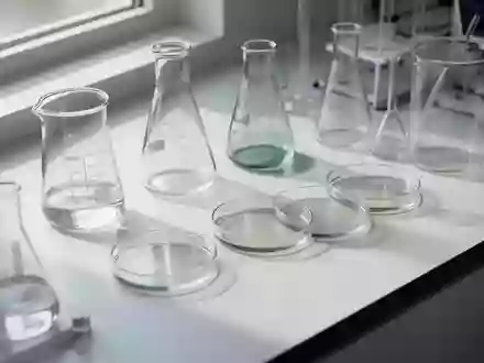 Laborausrüstung mit Glasgefäßen und Petrischalen auf einem sterilen Labortisch bei natürlichem Lichteinfall - Foto: über boerse-global.de