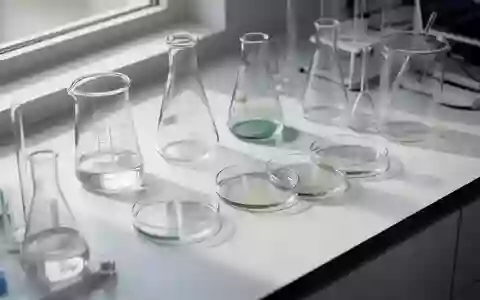 Laborausrüstung mit Glasgefäßen und Petrischalen auf einem sterilen Labortisch bei natürlichem Lichteinfall - Foto: über boerse-global.de