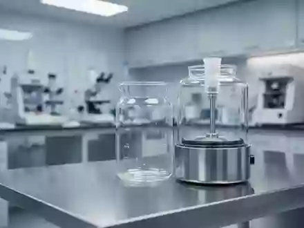 Ein steriler Labortisch mit einem gläsernen Zentrifugengefäß in einem modernen medizinischen Forschungslabor. - Foto: über boerse-global.de