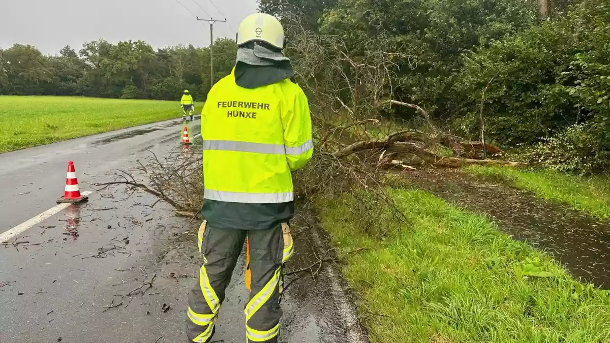 FW Hünxe: Bäume blockieren Radweg - Bild: presseportal.de