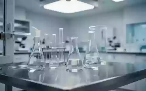 Moderne, minimalistische Laborumgebung mit Glasgeräten auf einer Edelstahloberfläche in kühlem, hellem Licht. - Foto: über boerse-global.de