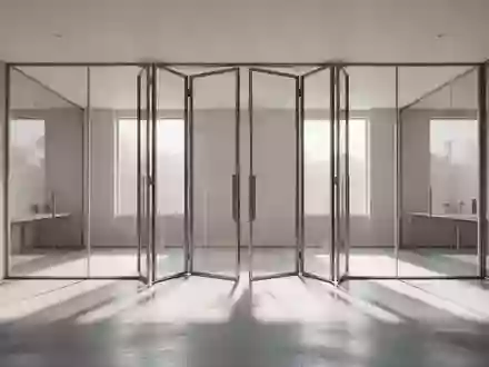 Ein heller, minimalistischer Arbeitsbereich mit einer symmetrischen Glas-Falttür und klaren architektonischen Linien. - Foto: über boerse-global.de