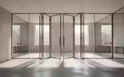 Ein heller, minimalistischer Arbeitsbereich mit einer symmetrischen Glas-Falttür und klaren architektonischen Linien. - Foto: über boerse-global.de