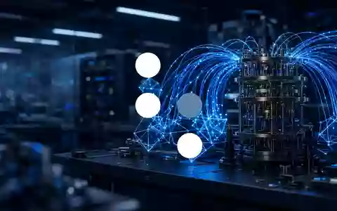 Abstrakte Darstellung von Quantencomputing-Technologie mit leuchtenden Lichtleitern in einem dunklen Labor. - Foto: über boerse-global.de