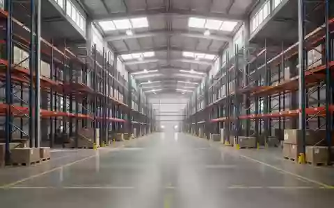 Weitläufiges, modernes Logistikzentrum mit hohen Regalen und poliertem Betonboden in einer Industriehalle. - Foto: über boerse-global.de