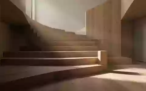 Eine minimalistische Holztreppe in einem hellen, modernen Raum, die Bewegung und Stabilität symbolisiert. - Foto: über boerse-global.de