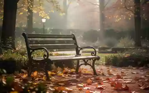 Eine leere Parkbank in einem herbstlichen Garten bei sanftem Sonnenlicht als Symbol für soziale Bindungen und Lebensqualität. - Foto: über boerse-global.de