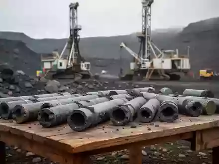 Bohrkernproben auf einem Arbeitstisch an einer abgelegenen Bergbaustätte im Freien. - Foto: über boerse-global.de