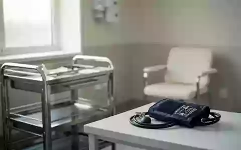 Ein klinischer Untersuchungsraum mit einem medizinischen Wagen und einem Blutdruckmessgerät in einer sterilen Umgebung. - Foto: über boerse-global.de