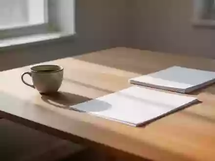 Ein aufgeräumter Schreibtisch bei natürlichem Morgenlicht mit einer Kaffeetasse und leeren Blättern, der Ordnung symbolisiert. - Foto: über boerse-global.de