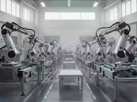 Eine moderne, automatisierte Fertigungshalle mit mechanischen Roboterarmen in einer industriellen Umgebung. - Foto: über boerse-global.de