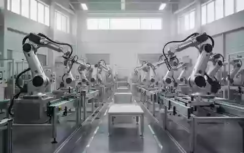 Eine moderne, automatisierte Fertigungshalle mit mechanischen Roboterarmen in einer industriellen Umgebung. - Foto: über boerse-global.de