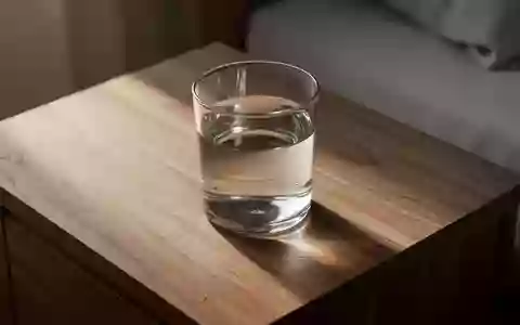 Ein Glas Wasser steht in sanftem Morgenlicht auf einem hölzernen Nachttisch. - Foto: über boerse-global.de